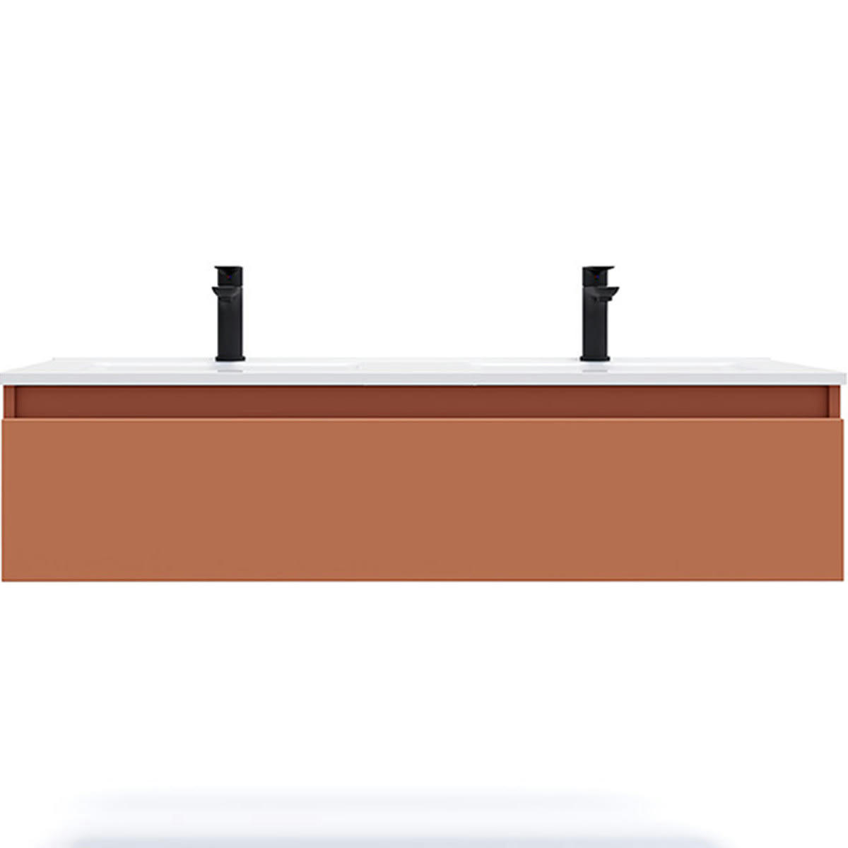 HUDSON - Meuble salle de bain double vasque 120cm 1 tiroir Terracotta