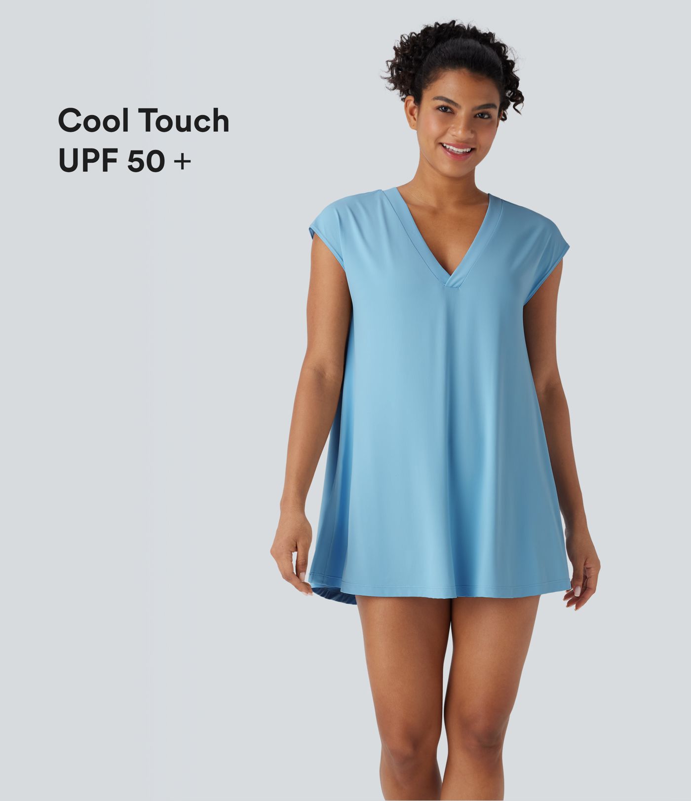 Cache-maillot décontracté à col V avec fente, à effet frais InstantCool, protection solaire UPF50