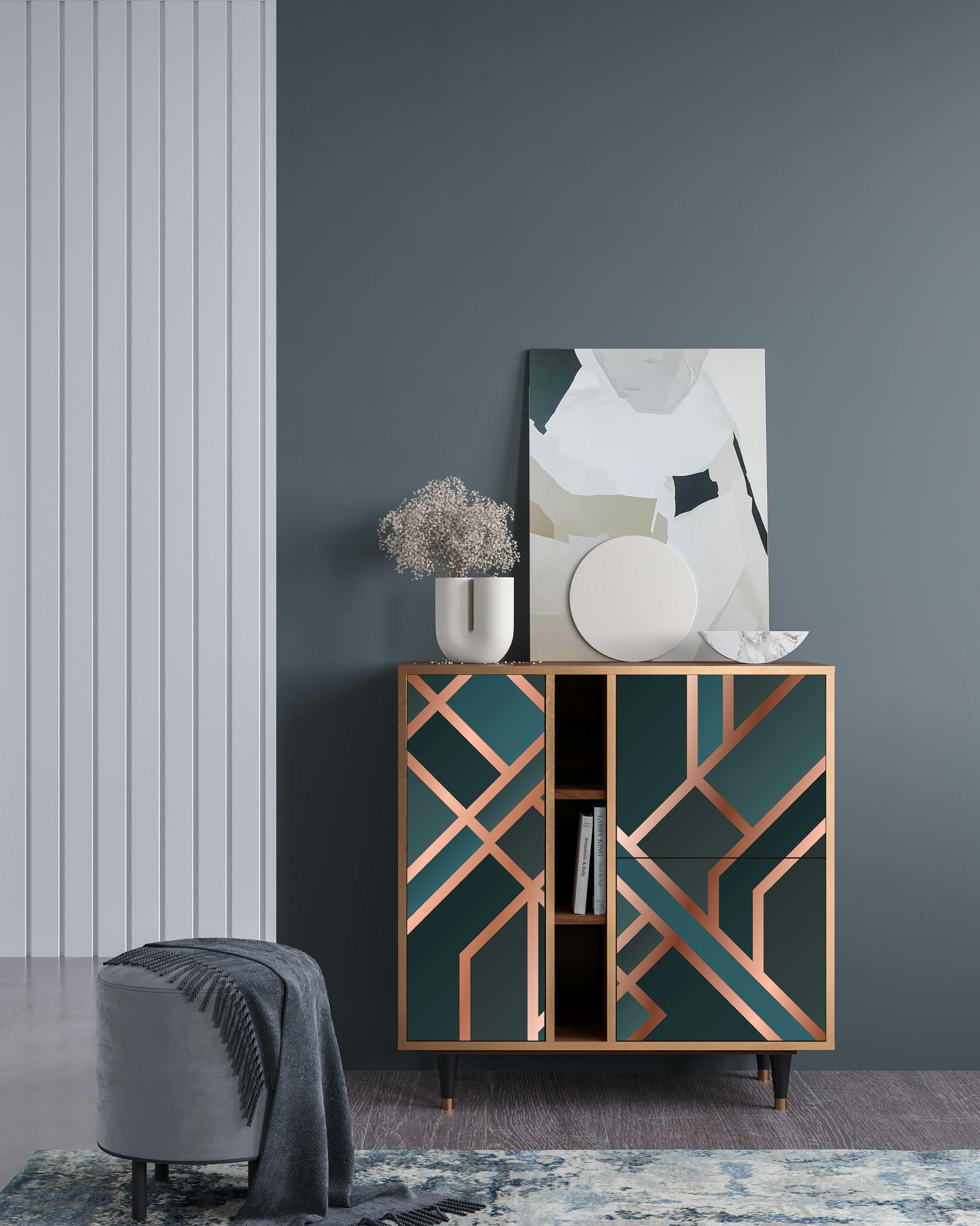 BRONZE CROSSROAD - Buffet  bleu-vert 3 portes L 94 cm