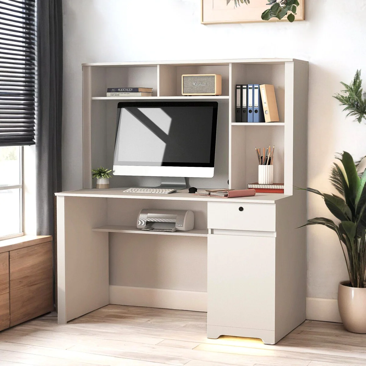 Computer Desk with Hutch & Bookshelf,Wood Executive Desk Teens Student Desk Writing Laptop Home Office Desk with Drawers