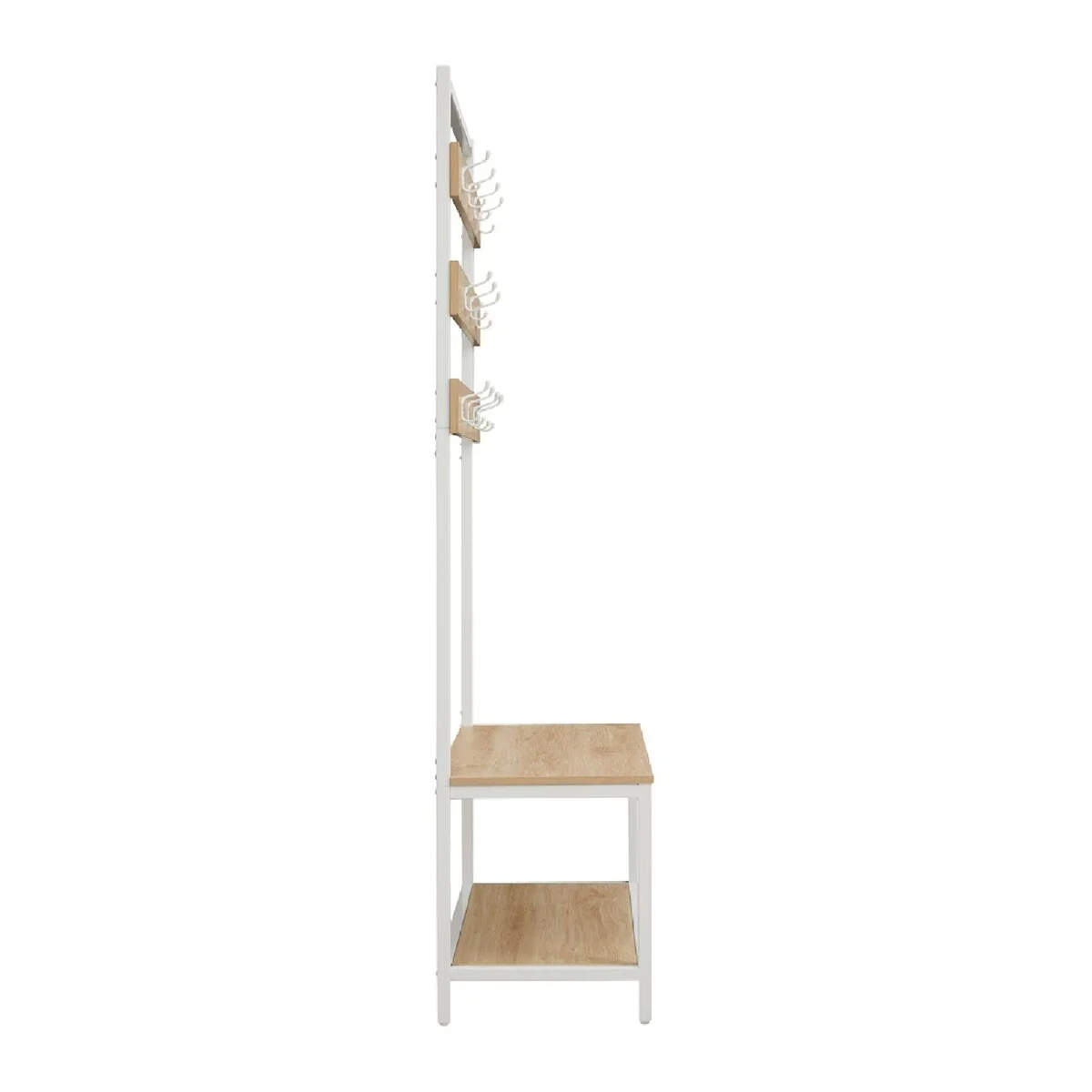 Hall Tree with Metal Frame and Hooks, White and Brown