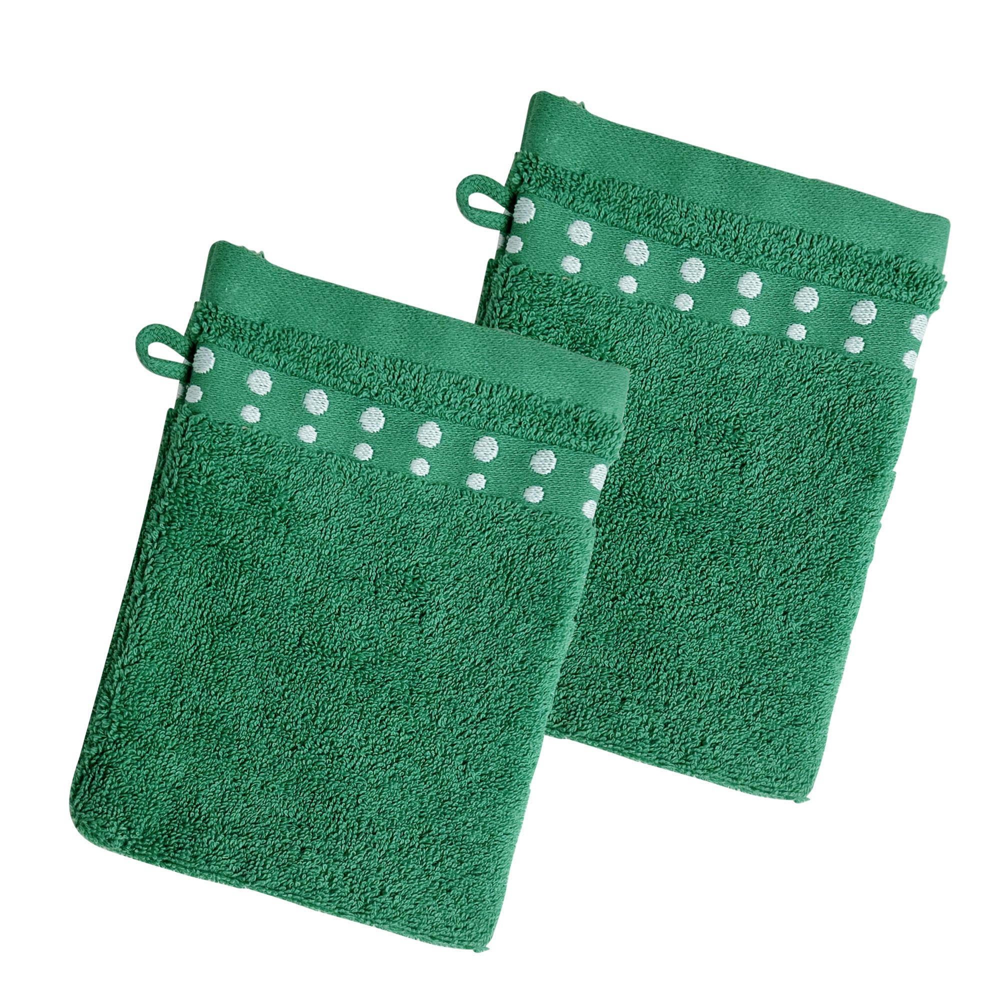 POISMINI - Lot de 2 gants de toilette 15x21 vert en coton 450 g/m²