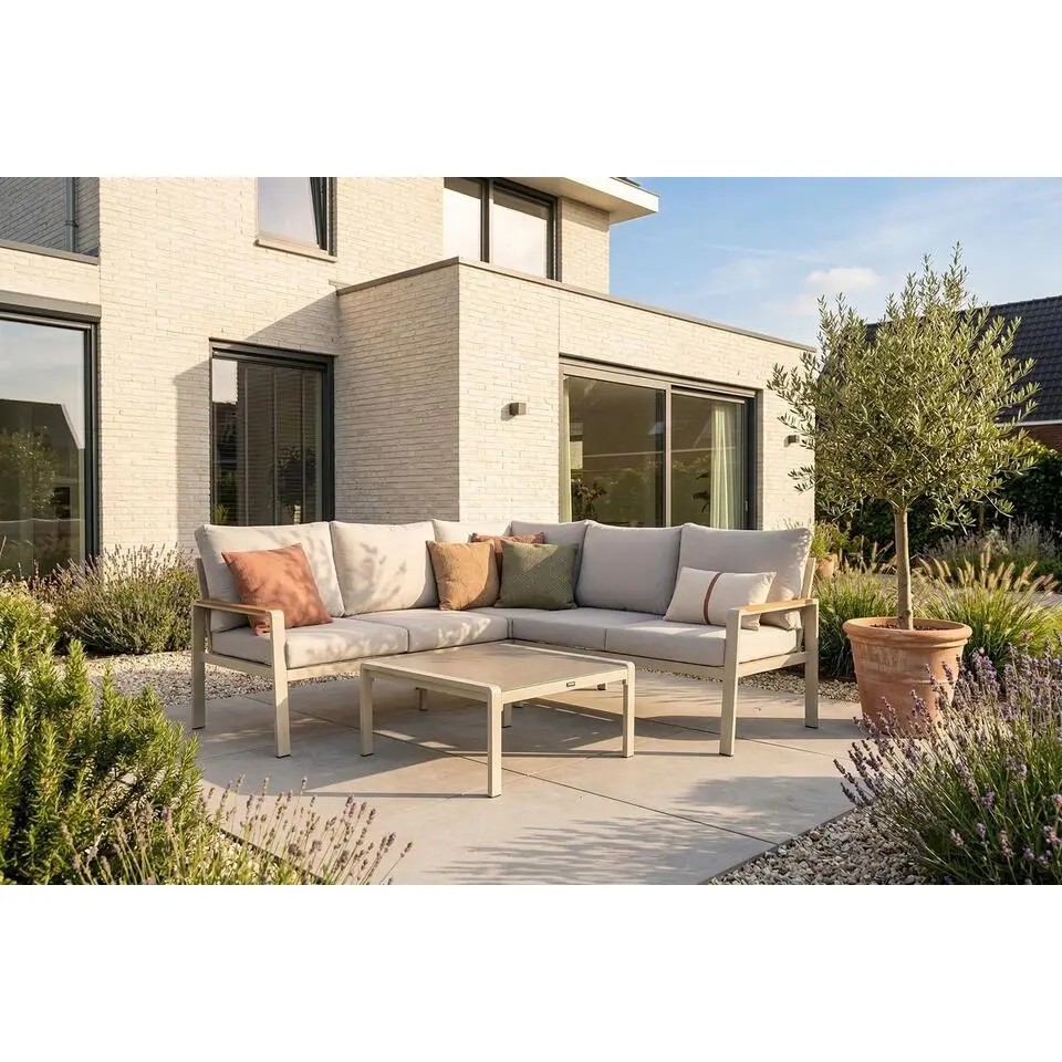 Hoek loungeset 5 personen Aluminium Taupe Domani Furniture Leaf