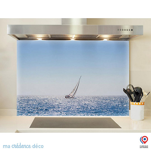 Crédence cuisine fond de hotte Mer et bateau - Verre trempé - L 90 cm x H 70 cm - MaCrédenceDéco