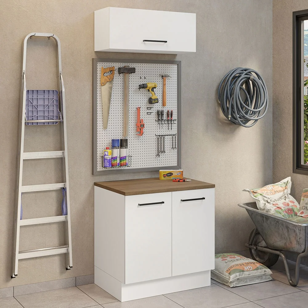 Madesa 2-Piece Garage and Utility Room Storage Cabinet Set 31 Inch Base Cabinet and 31 Inch Slim Wall Cabinet Modular - White