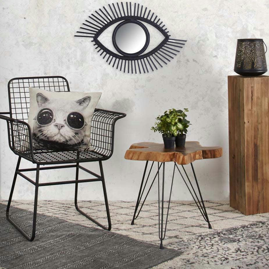 - Miroir œil en rotin teinté noir