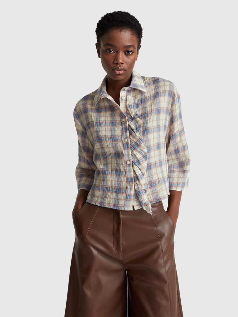 Check shirt with rouches