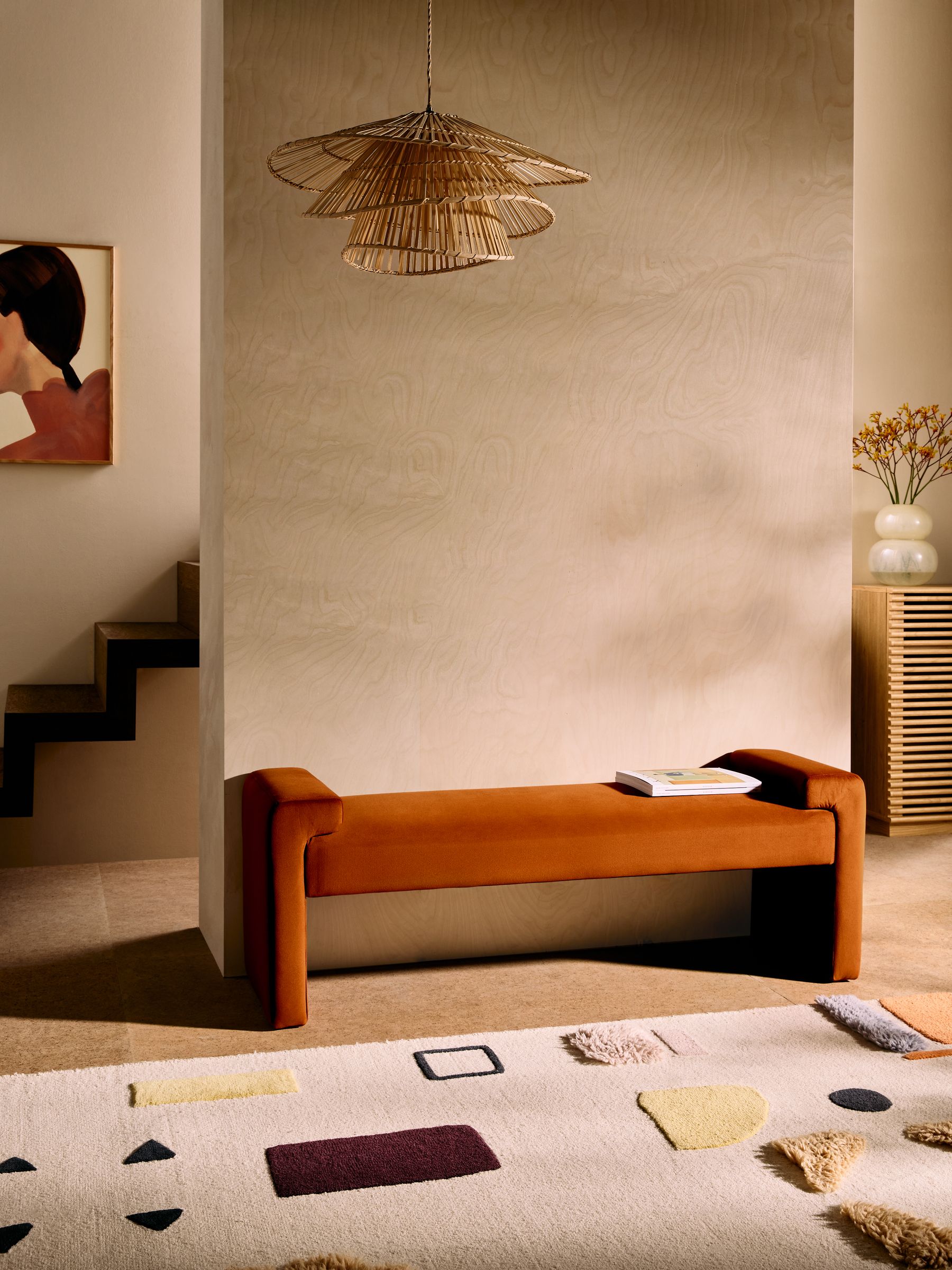 Brixton Bench in Cinnamon Orange Velvet