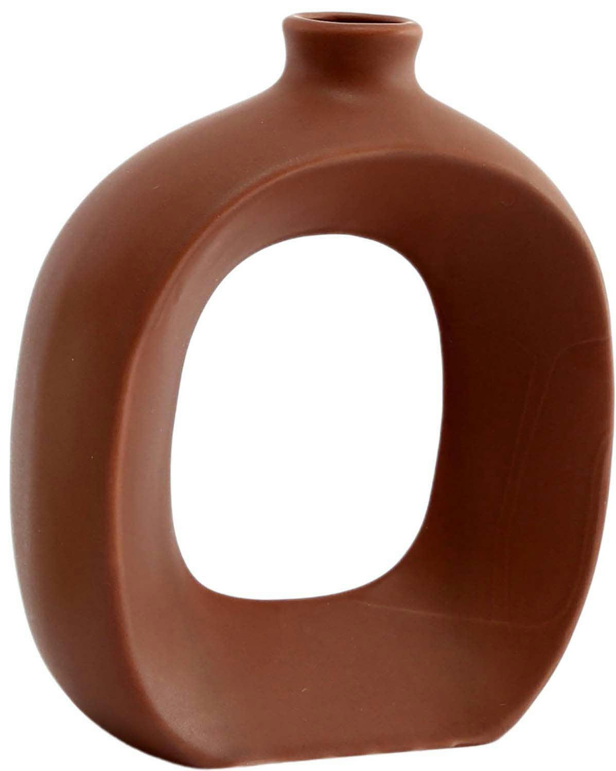 - Vase en grès oval 16 cm marron