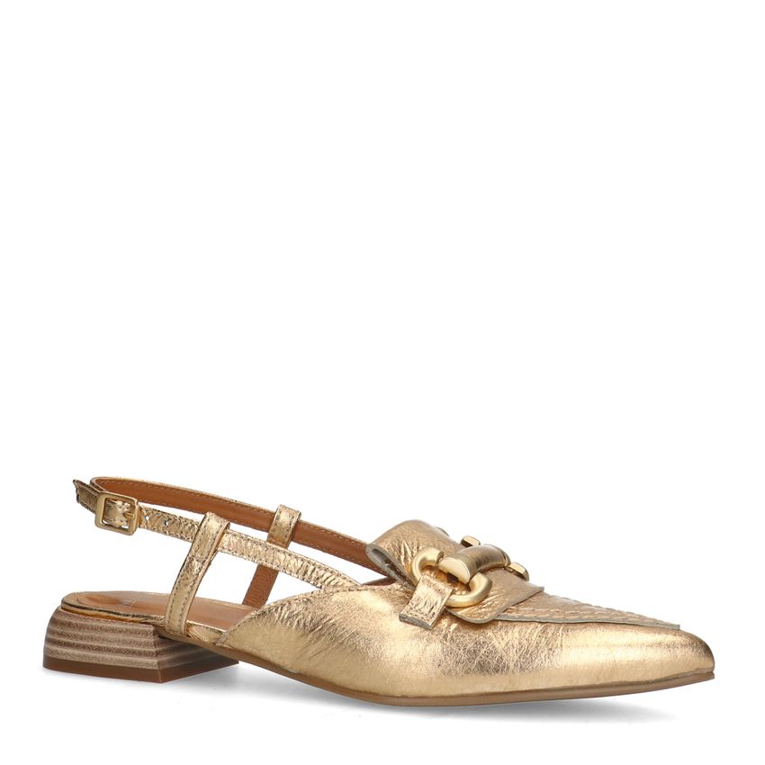 Manfield Goudkleurige leren slingbacks met bandje