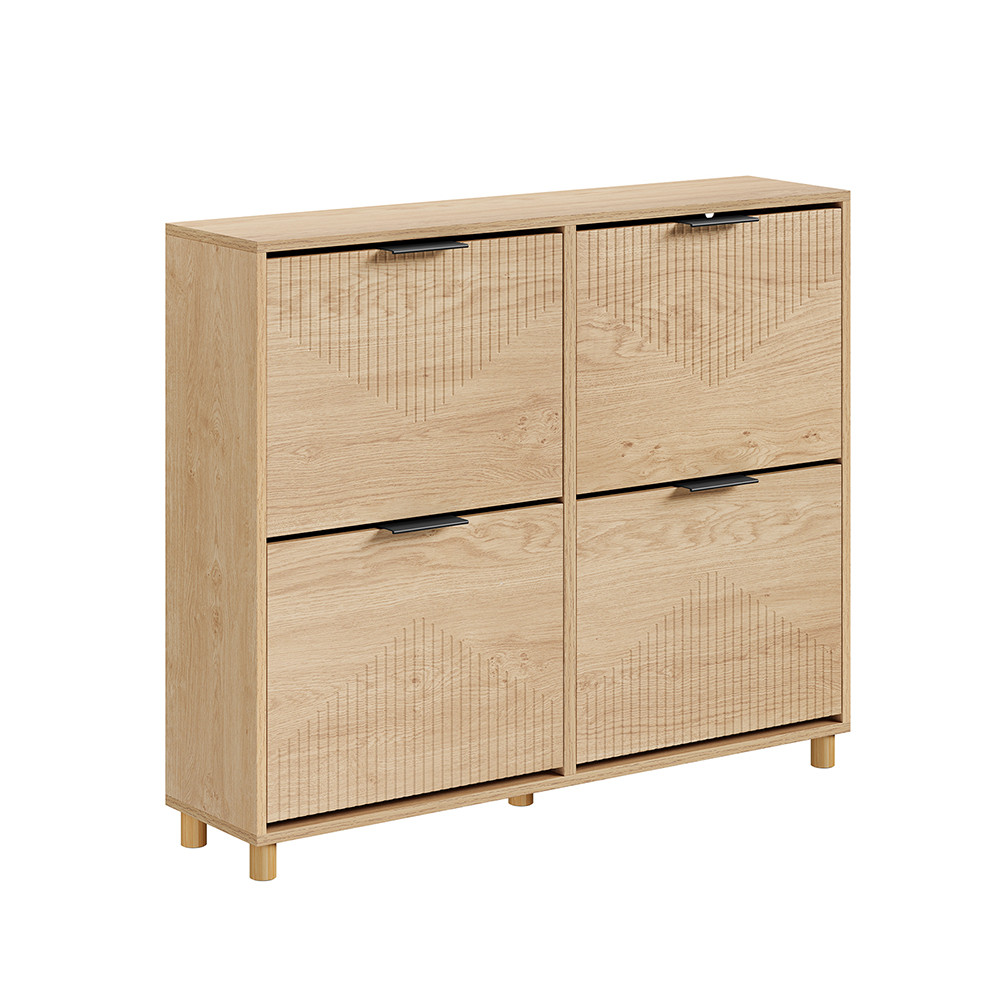 SoBuy Szafka na buty z 4 klapkami Jasny dąb 100x24x83cm FSR214-N
