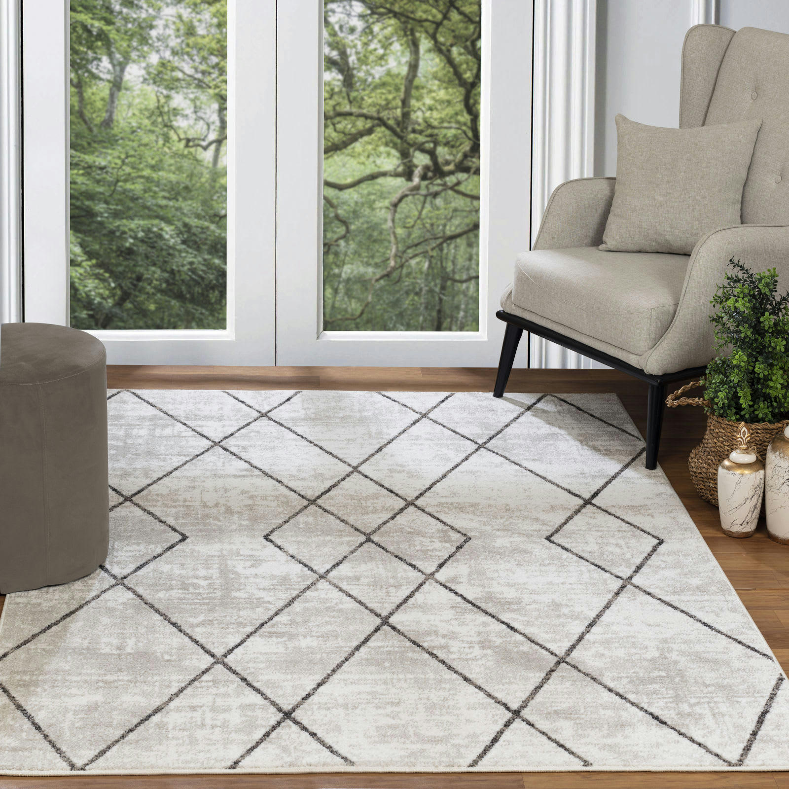 GIANNA - Tapis de Couloir Scandinave Industriel Blanc/Gris 80x150