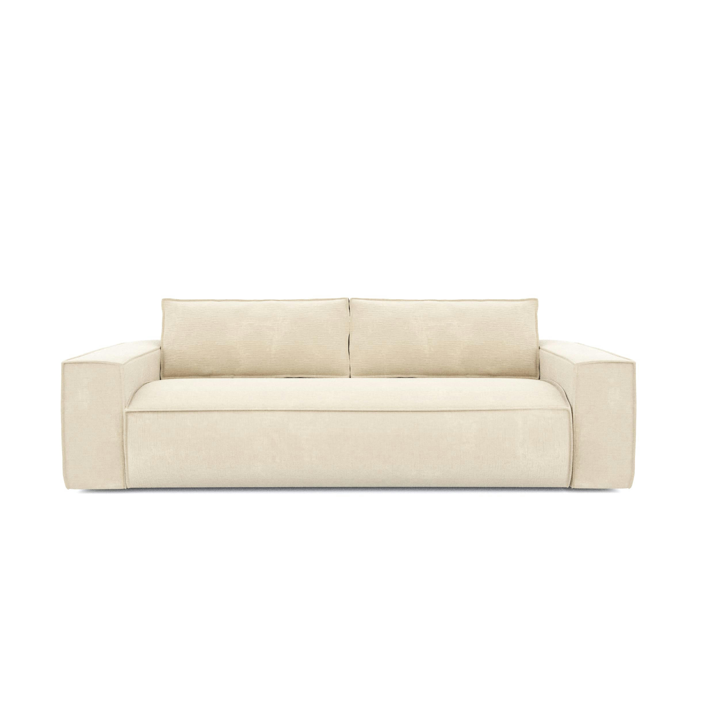 JOAN - Canapé convertible express dunlopillo velours texturé crème 160cm