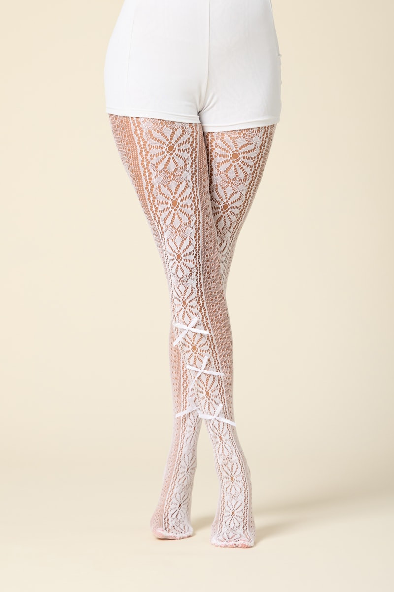 Layla Floral Lace Tights with Bows