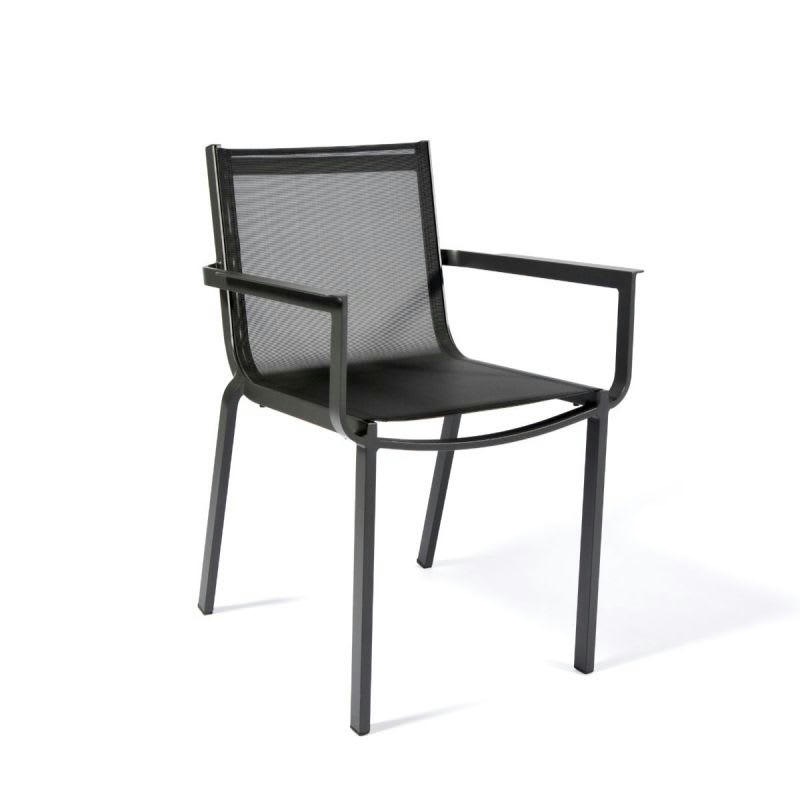 BURIAS - Fauteuil de jardin en aluminium et textilène gris anthracite
