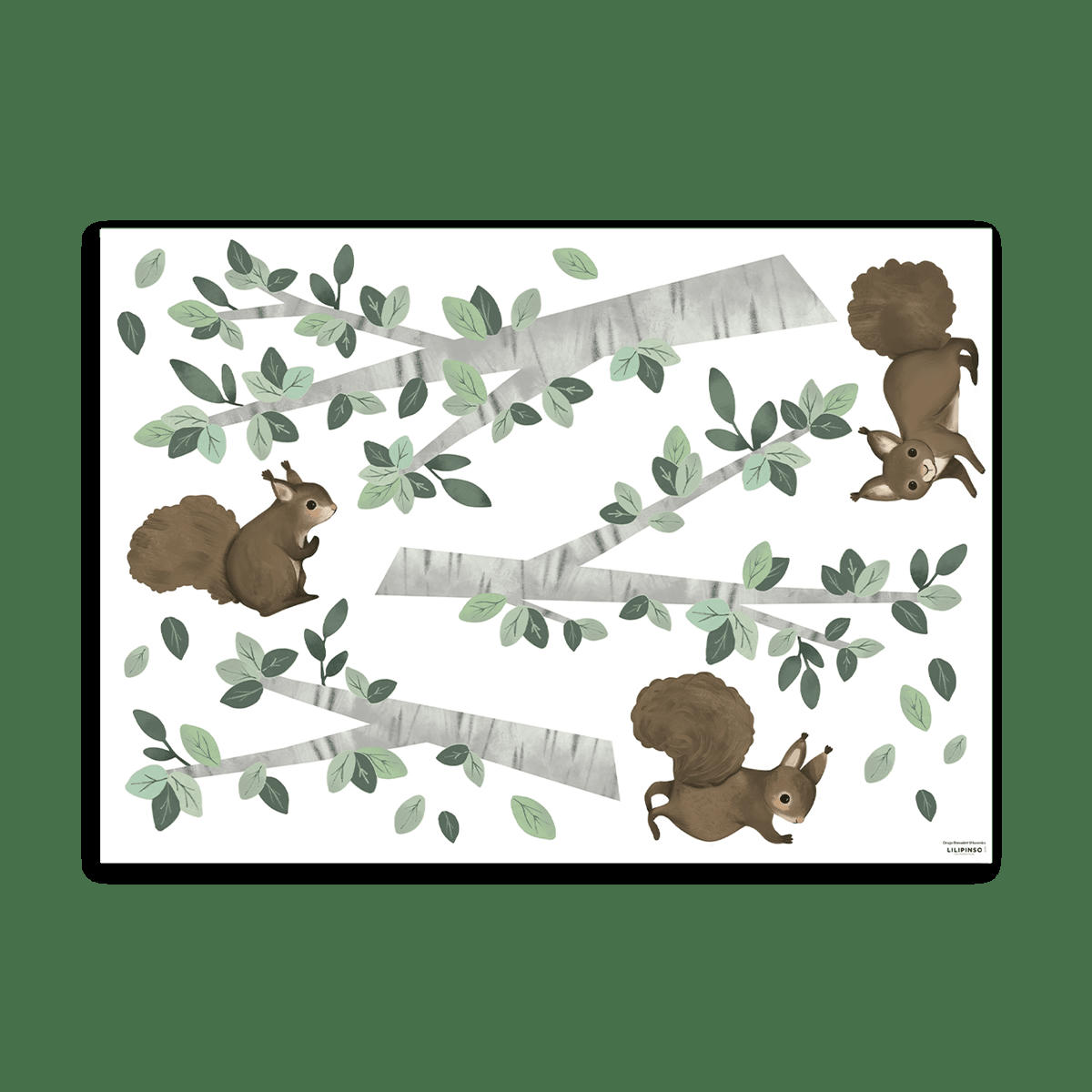 KHARU - Stickers muraux écureuils et branches en vinyle mat multicolore