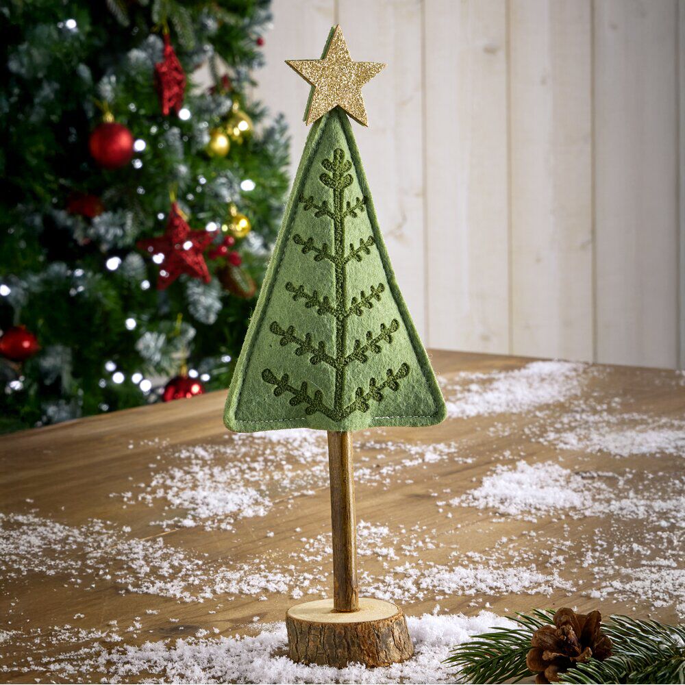 Sapin feutrine et bois à poser H27cm