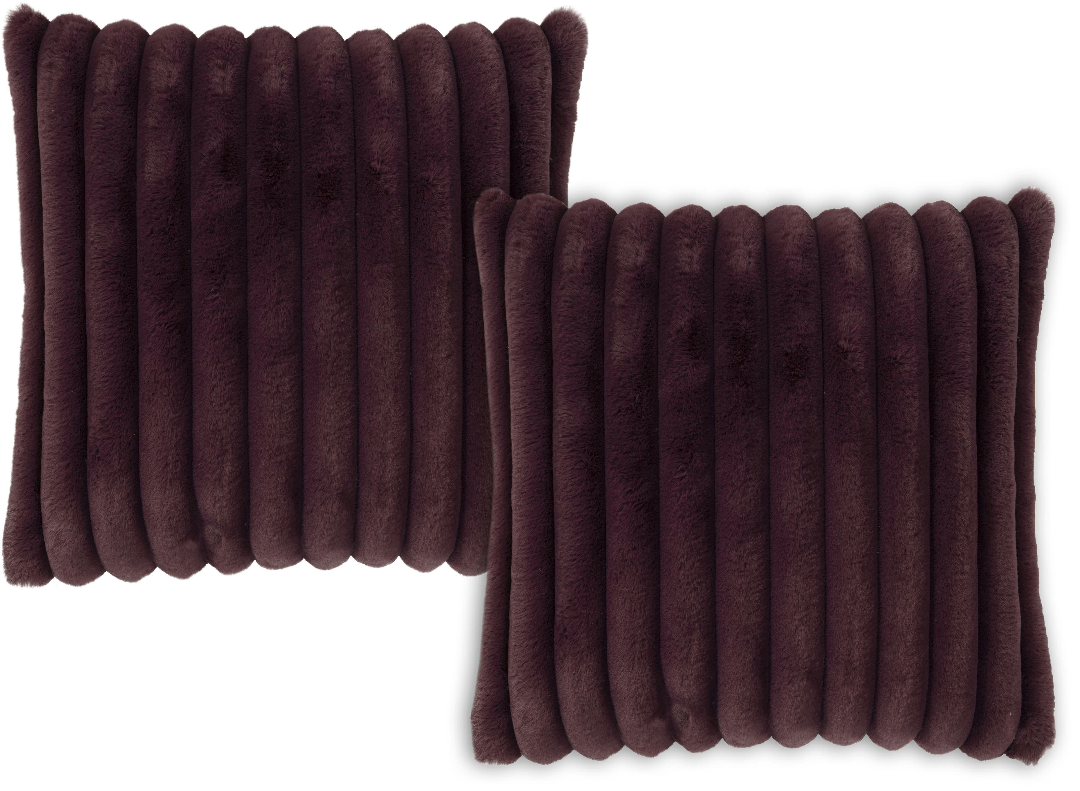 RAYA - Housses de coussin moelleux imitation fourrure prune-Lot de 2-45x45
