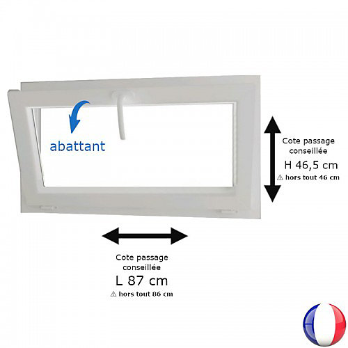 Fenêtre PVC blanc 1 vantail abattant hors tout H 46 x L 86 cm pour pose rénovation