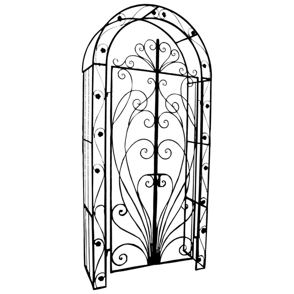 Pforte mit Rosenbogen, B x T x H: 108 x 40 x 229 cm, Eisen, schwarz