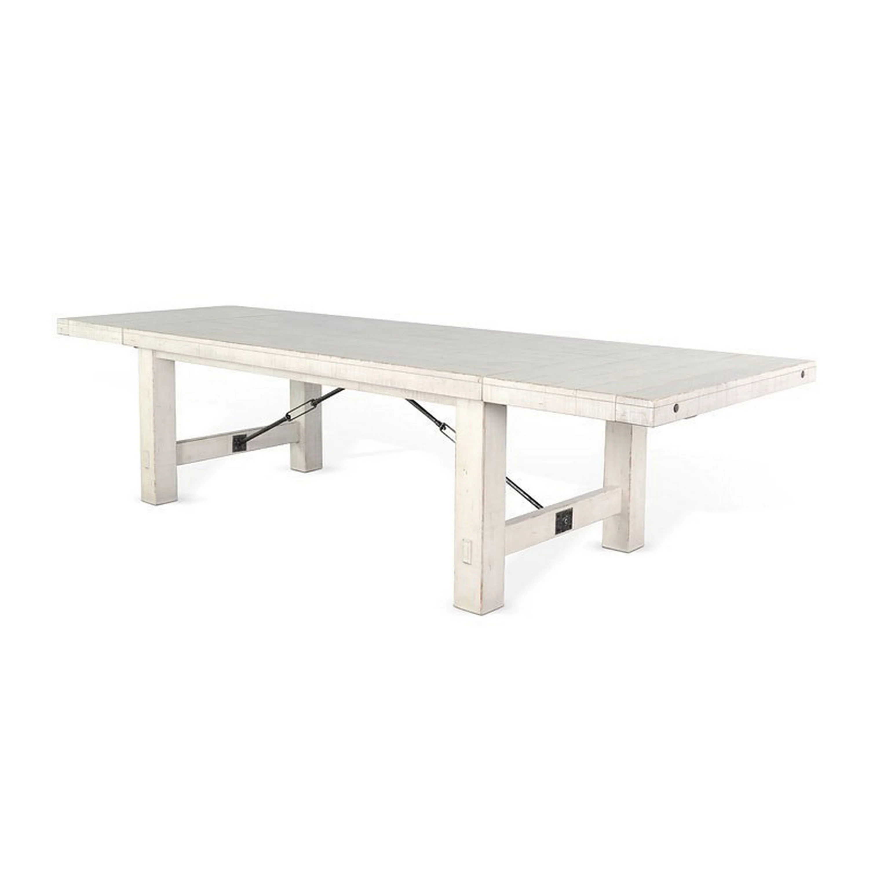 Rena Dining Table, 2 Extension Leaf, 86-122 Inch White Mahogany Wood