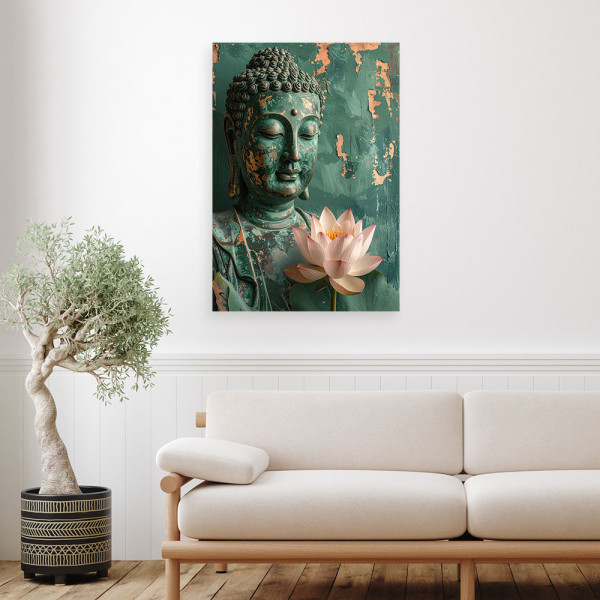 Obraz do salonu sypialni biura, Kwiat Lotosu Budda Zen Spa zielony 20x30