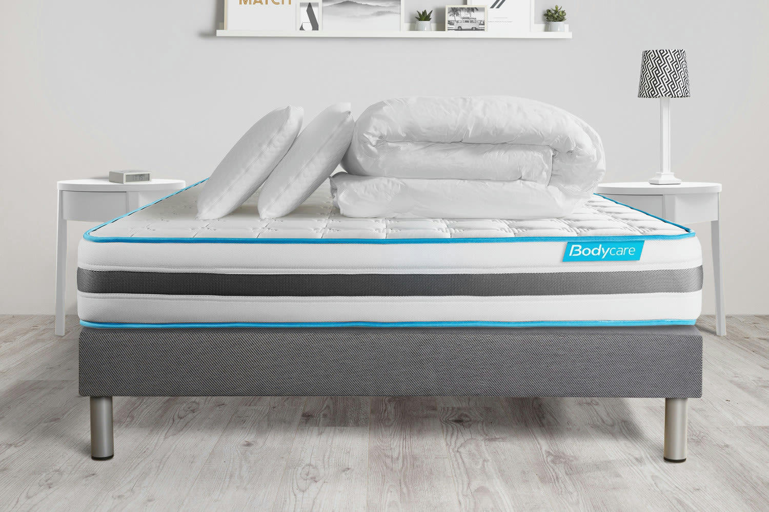 BODYFLEX - Pack matelas sommier kit 140x200 oreiller couette