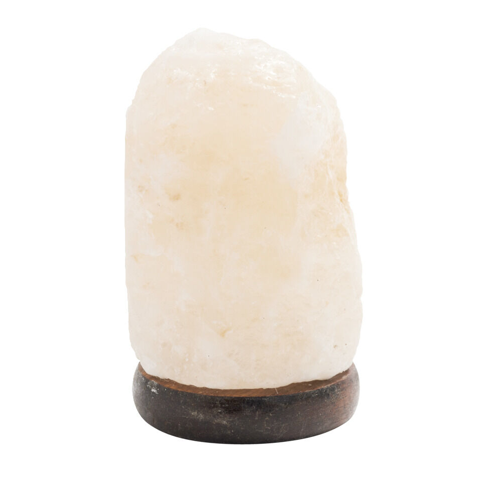 Lampe pierre de sel rose avec socle bois USB Ø8xH15cm