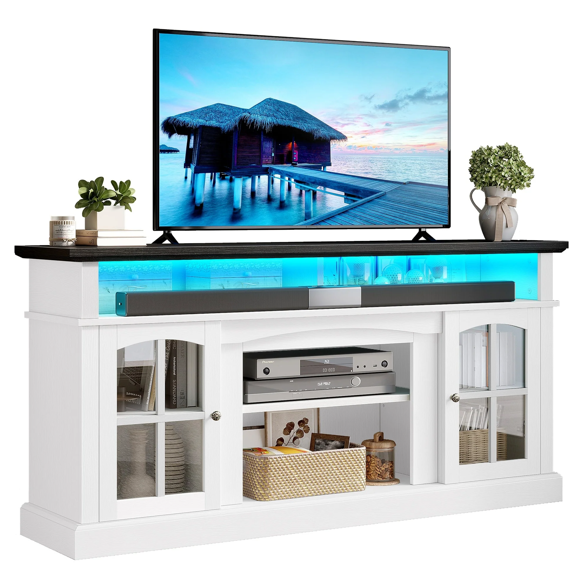 Moasis Farmhouse 65 Highboy LED TV Stand, Entertainment Center Media Console for TV up to 65