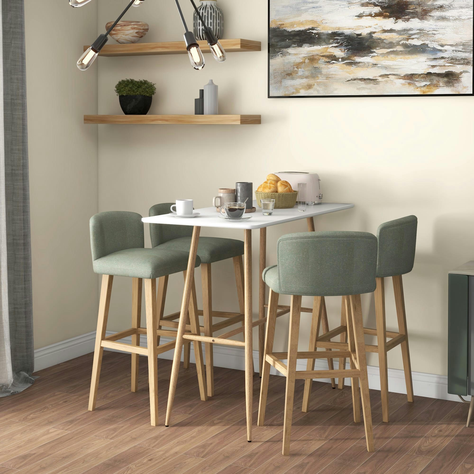 - Table de bar rectangulaire scandinave acier aspect bois plateau blanc