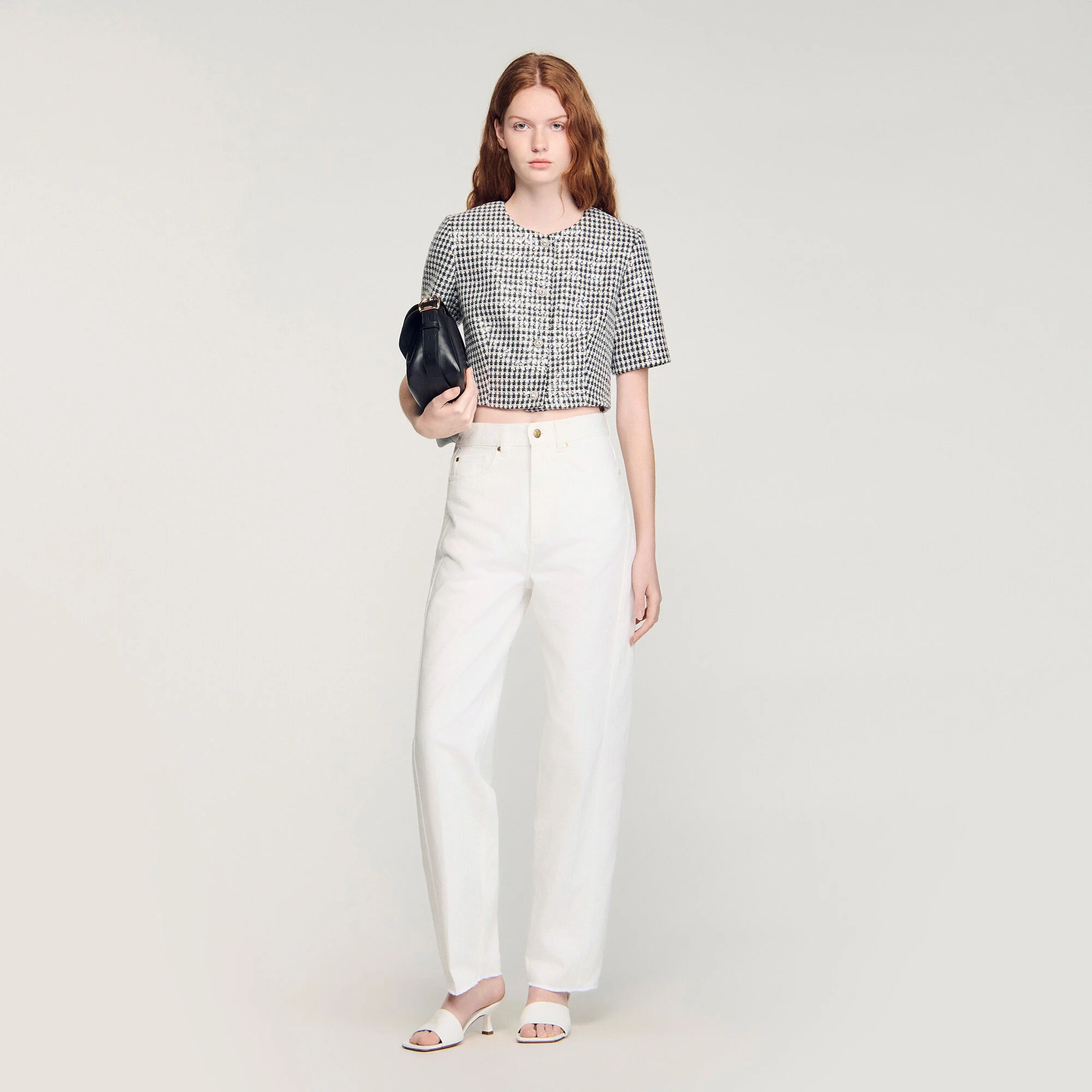 Veste courte en tweed pied-de-poule
