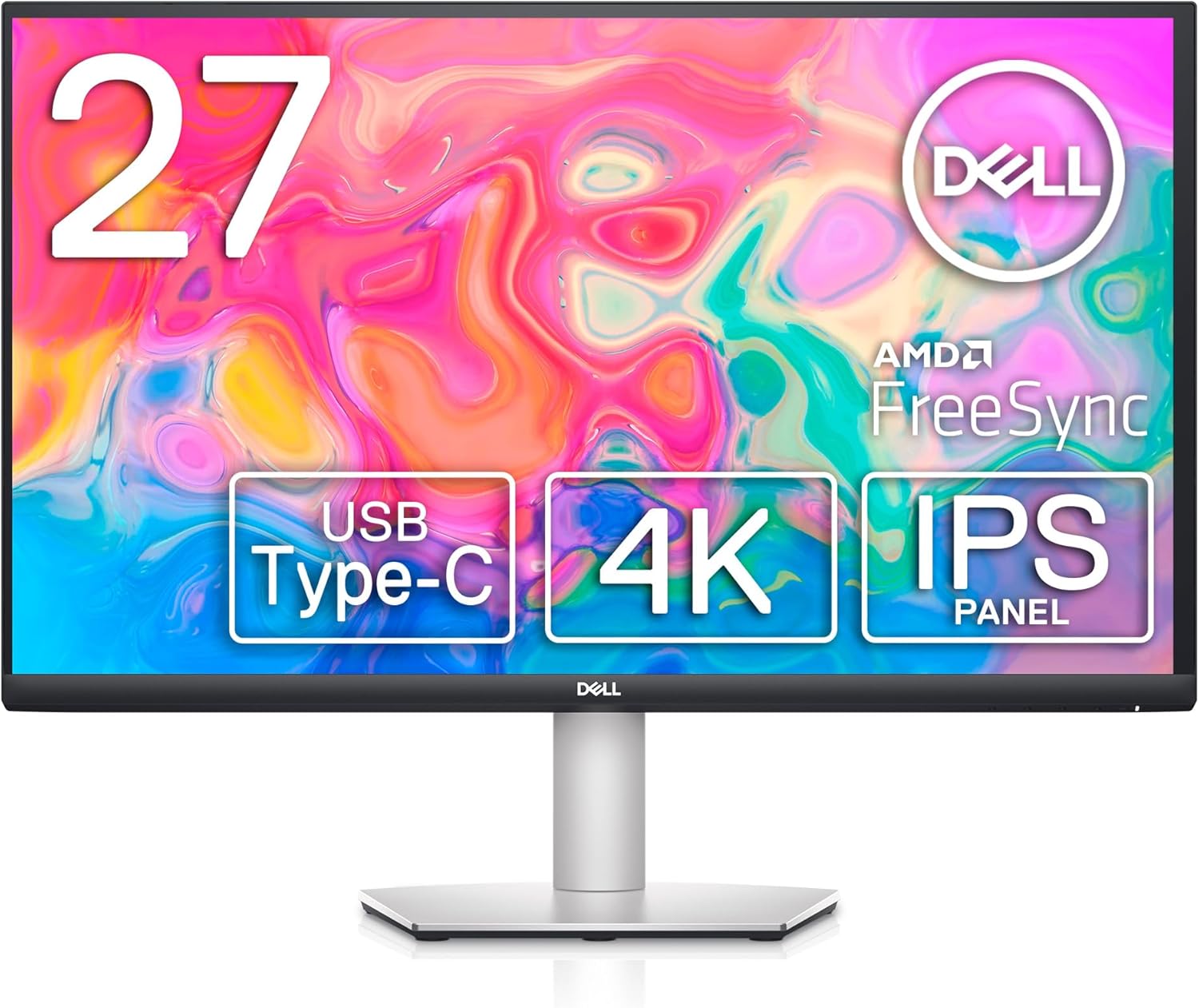 Dell S2722QC Monitor - 27 inch 4K USB-C   UHD (3840 x 2160) Display  60Hz Refresh Rate  8MS Grey-to-Grey Response Time  Built-in Dual 3W Speakers  1.07 Billion Colors - Platinum Silver
