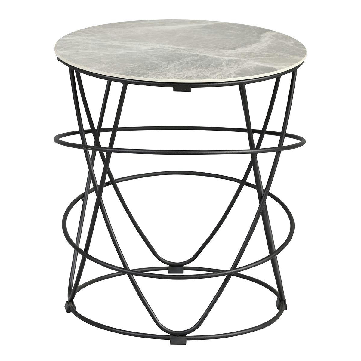 CATHLEEN - Bout  de canapé rond plateau céramique