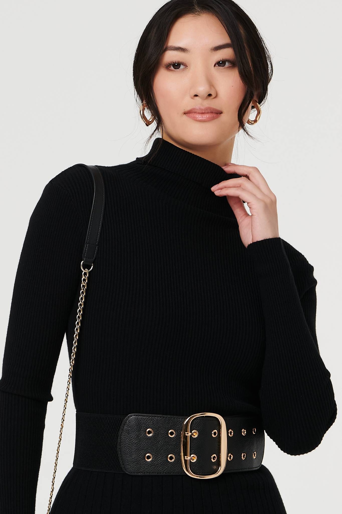 Izabel London Oval Double Eyelet Stretch Wide Belt