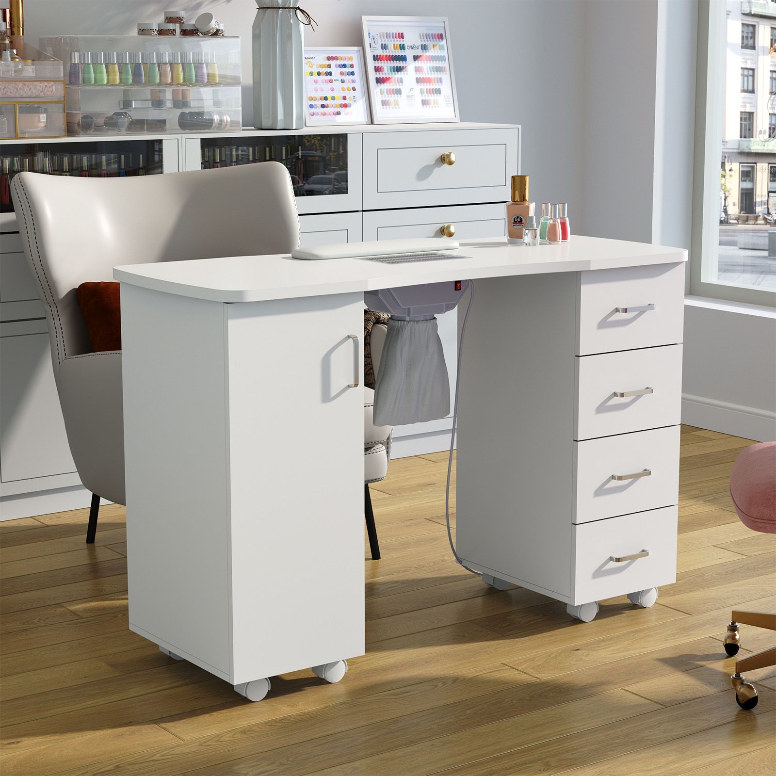 Living and Home Manicure Table with Dust Collector and Wrist Cushion