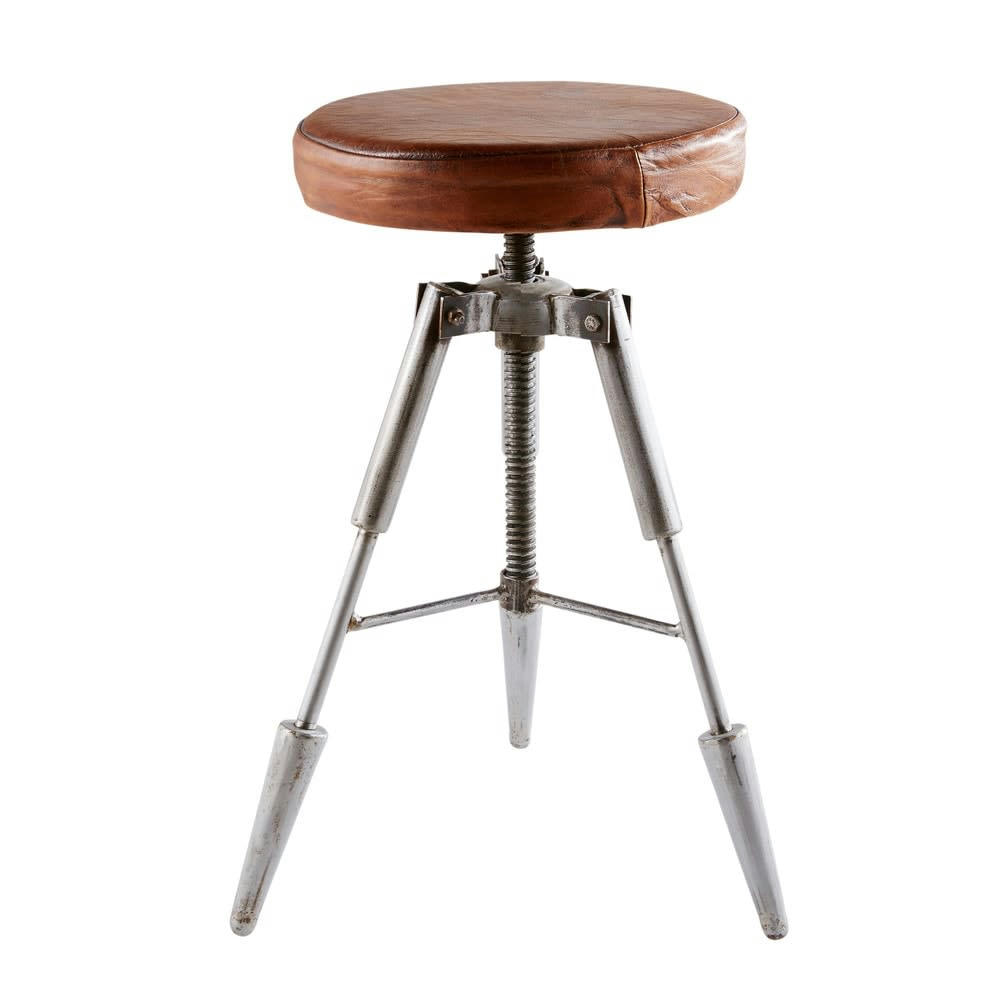 Bradley - Tabouret en cuir et métal