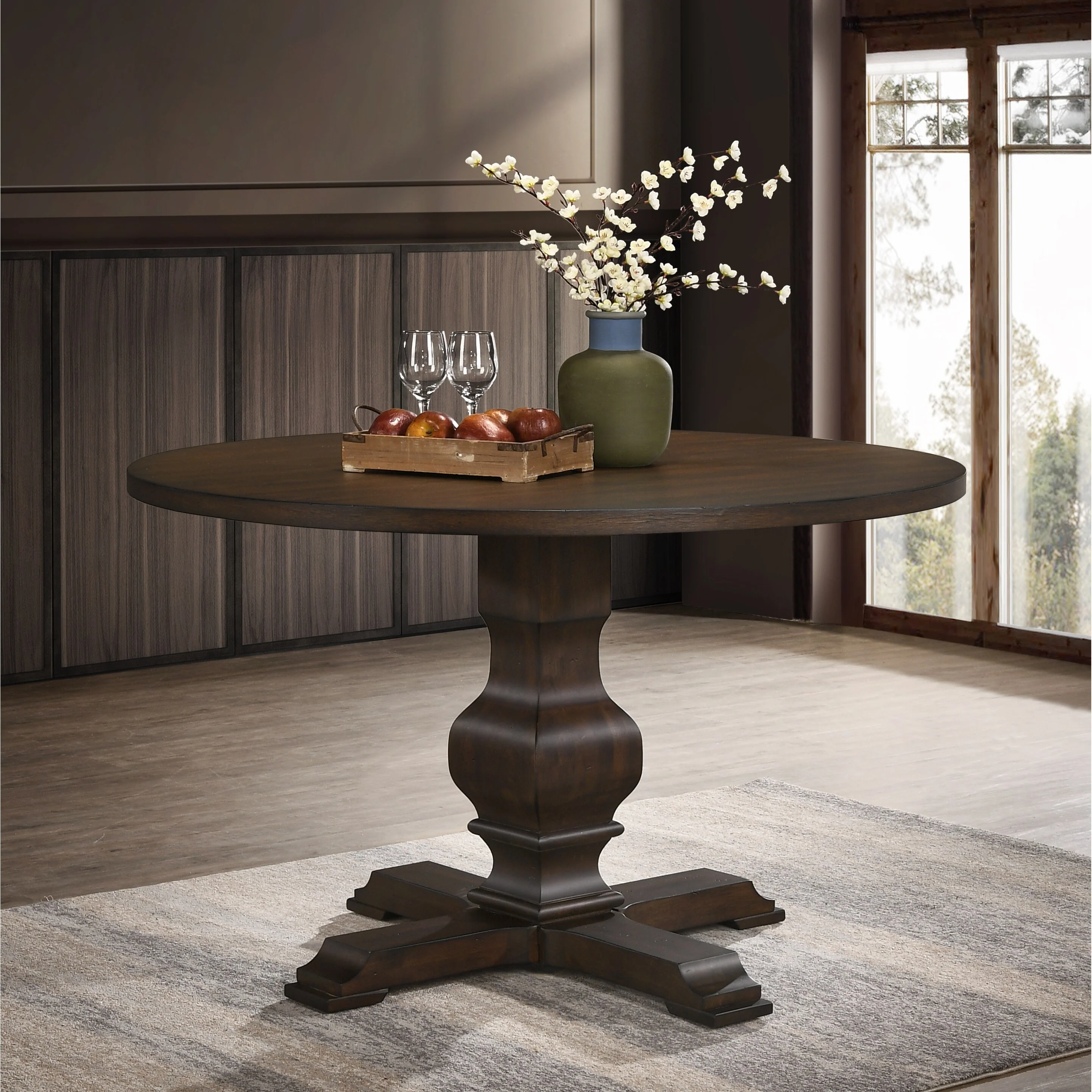 Roundhill Furniture Havre Pedestal Base Round Dining Table - N/A