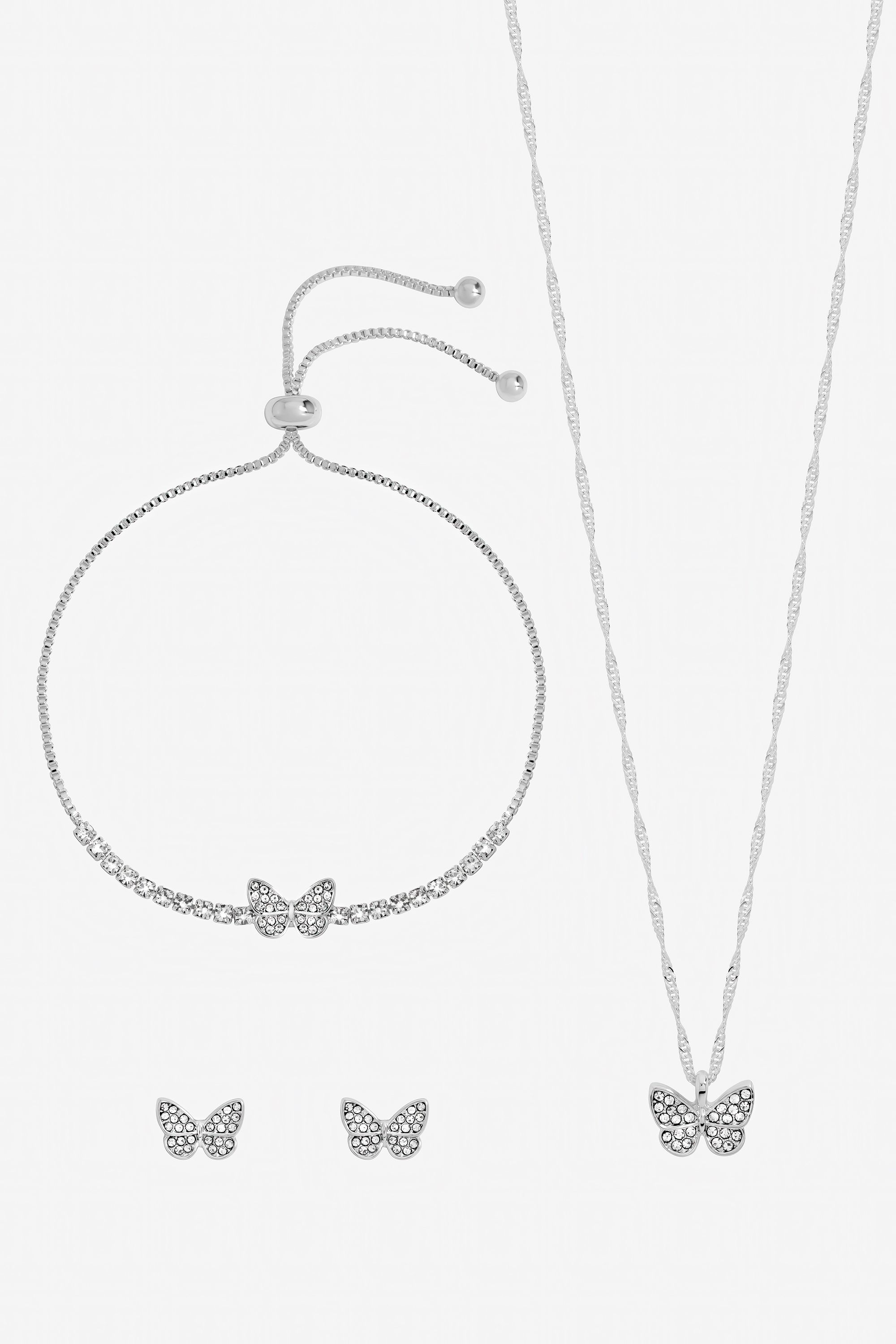 Jon Richard Silver Crystal Butterfly Trio Set - Gift Box