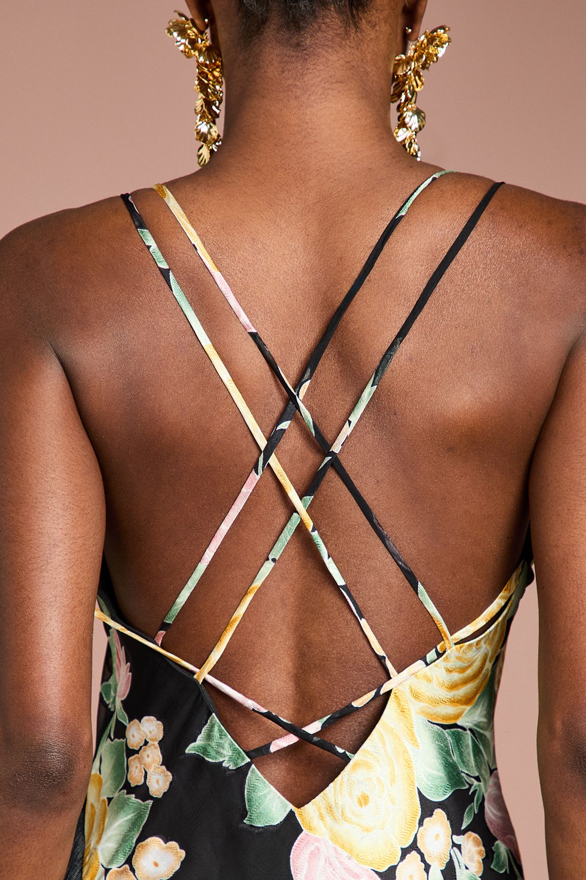 Coast Strappy Satin Jacquard Fringe Detail Maxi Dress