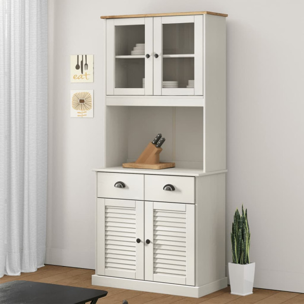 Szafka Kredens Biała z Drzwiami Szklanymi z Szufladami 78x40x175 cm