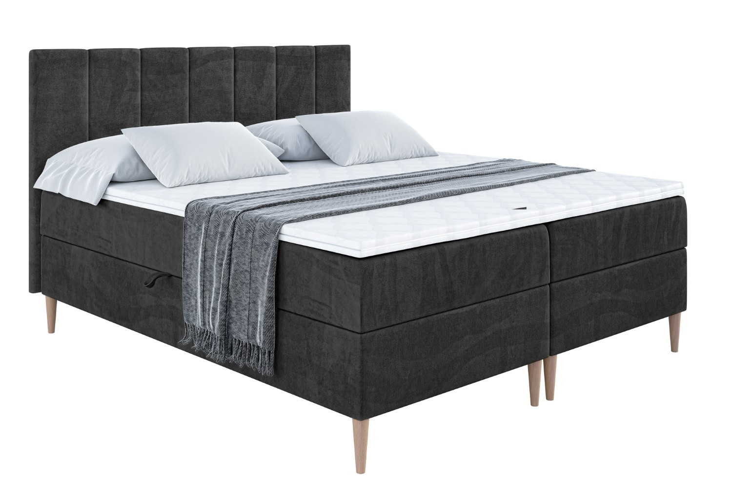 Łóżko kontynentalne z pojemnikiem, materacem i nóżkami MOETI-FD 120x200 cm