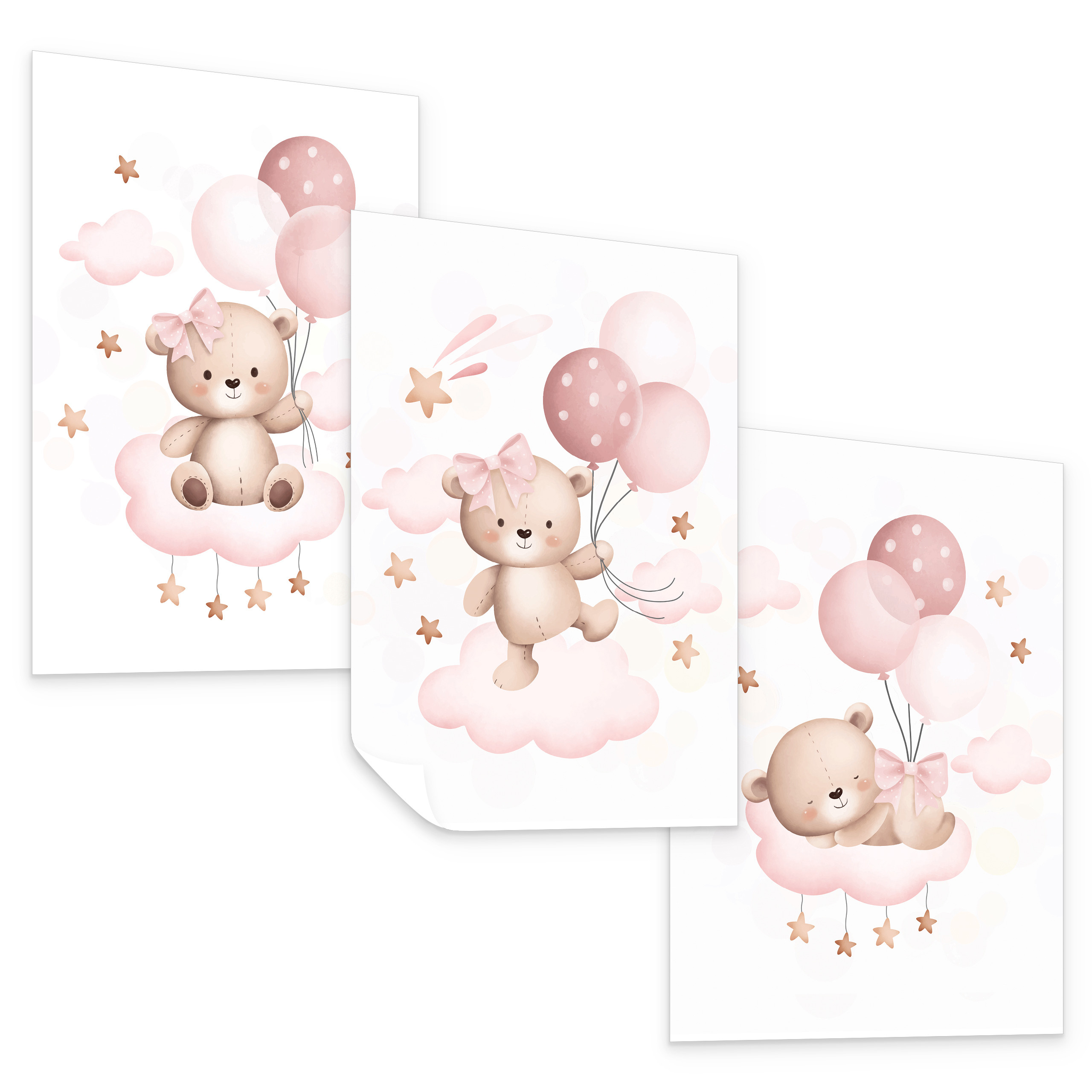 Plakat Misie z różowymi balonami 21x30cm
