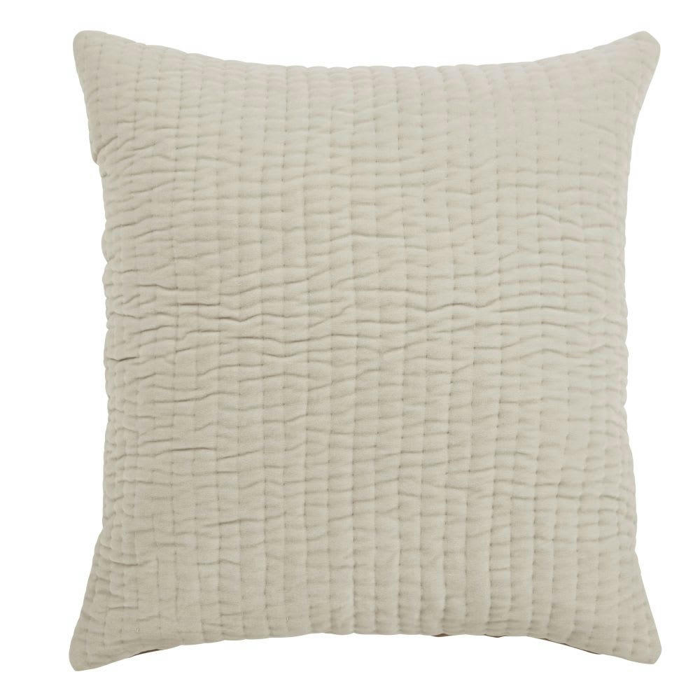 - Coussin en velours de coton beige motif surpiqué 60x60