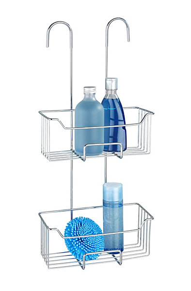 Etagère de douche à suspendre en acier inoxydable argenté, 2 paniers, l.25 x H.55 x P.14 cm, Wenko Milo
