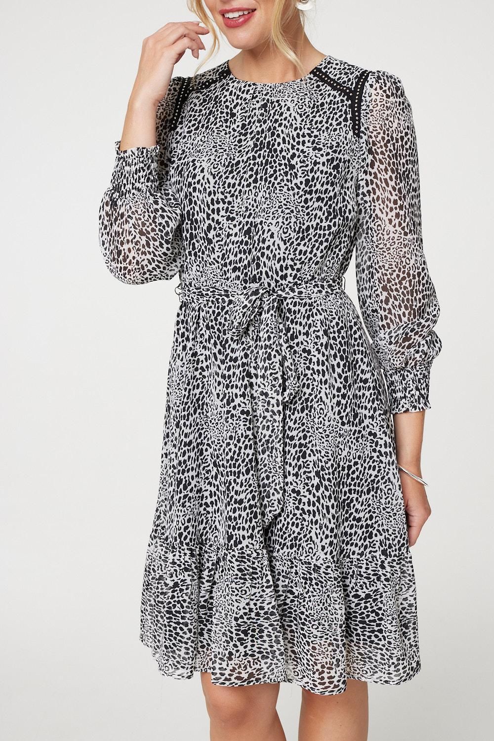 Izabel London Animal Print Long Sleeve Dress