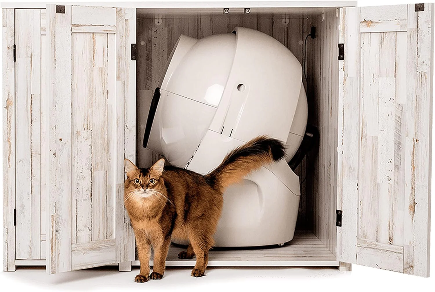Litter-Robot Credenza with Litter Box Enclosure, Rustic White Plank Finish, 43.2�� W x 28.1�� D x 33.1�� H, Stylish and Durable Hidden Cat Litter Box Furniture, Litter-Robot Not Included