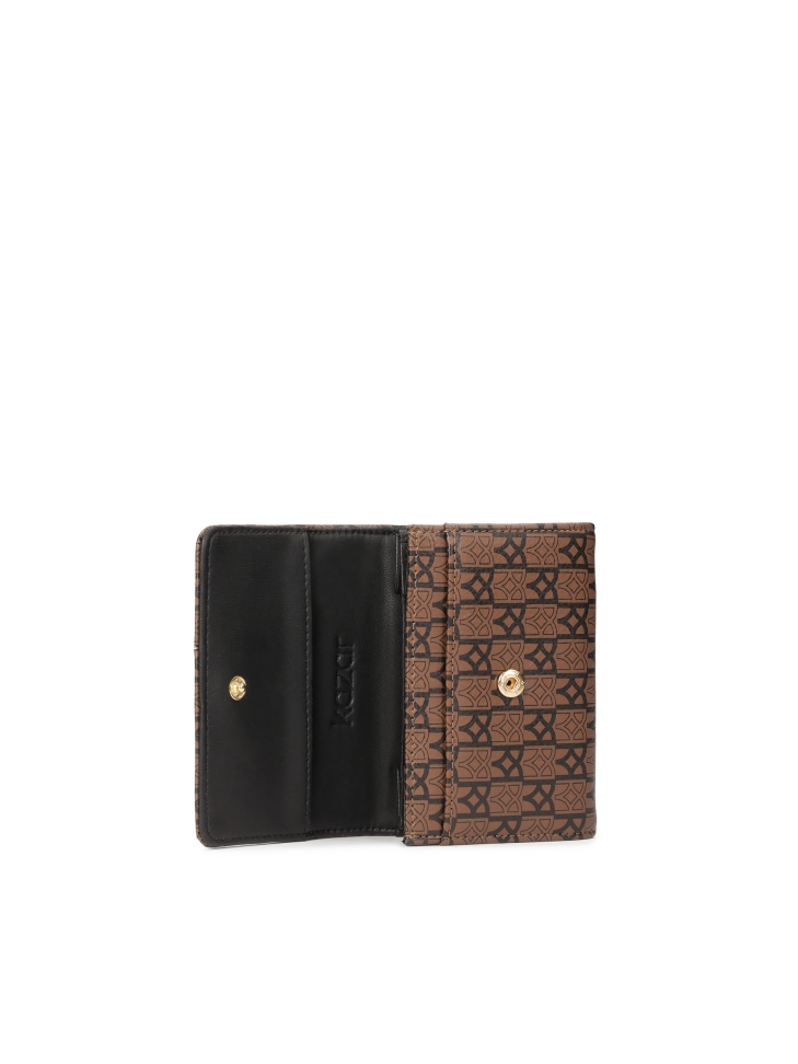 Brown leather wallet with black pattern