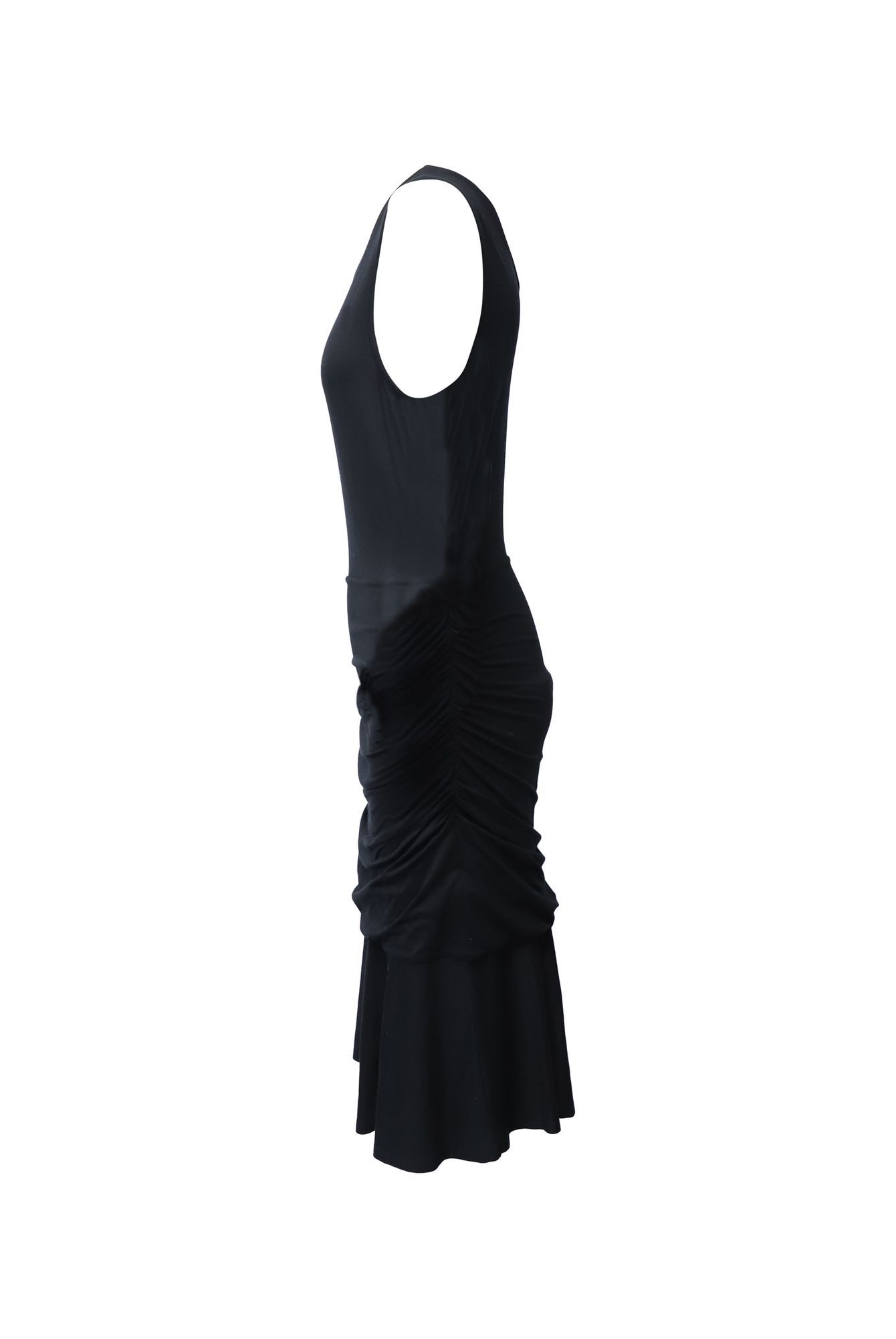 Diane Von Furstenberg Preloved Sleeveless Ruched Midi Dress in Black Viscose