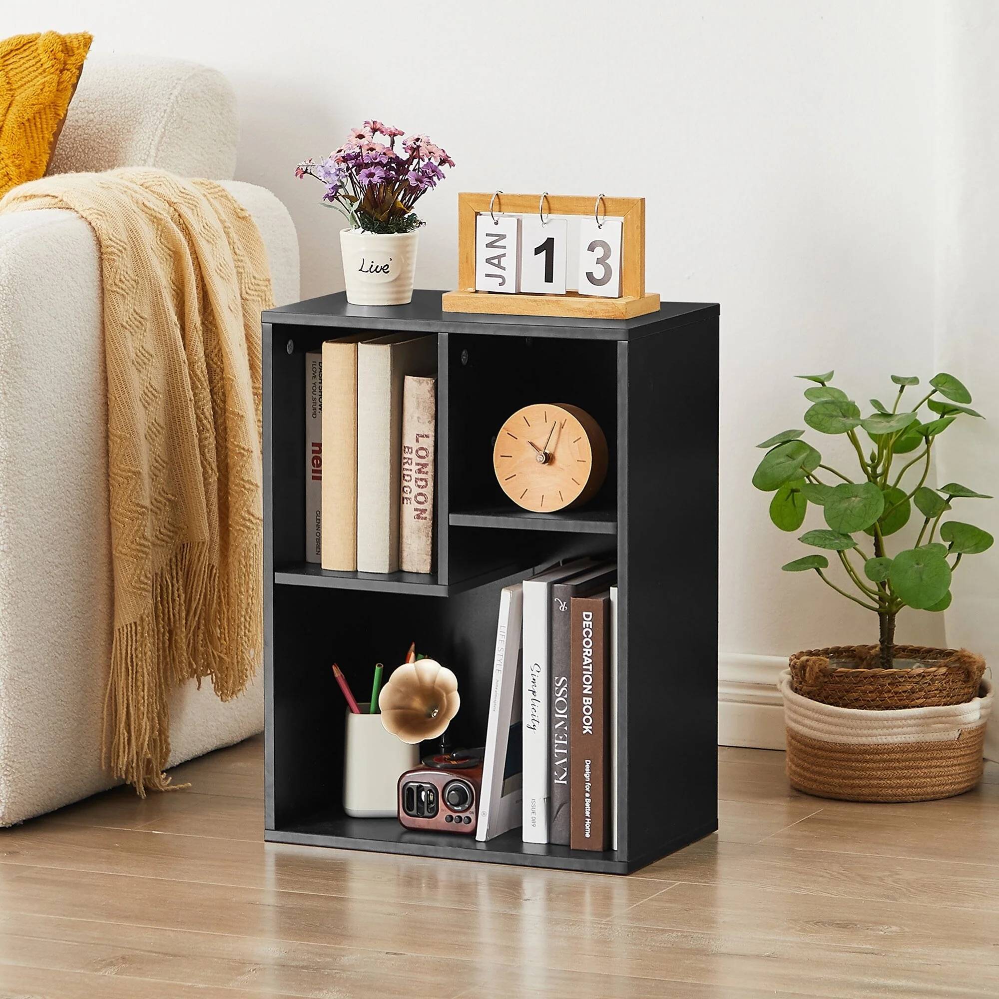 VECELO Widened Version, 2-Tier Three Open Cube Wooden Bookcase Organizer, Bookshelf, Book Storage