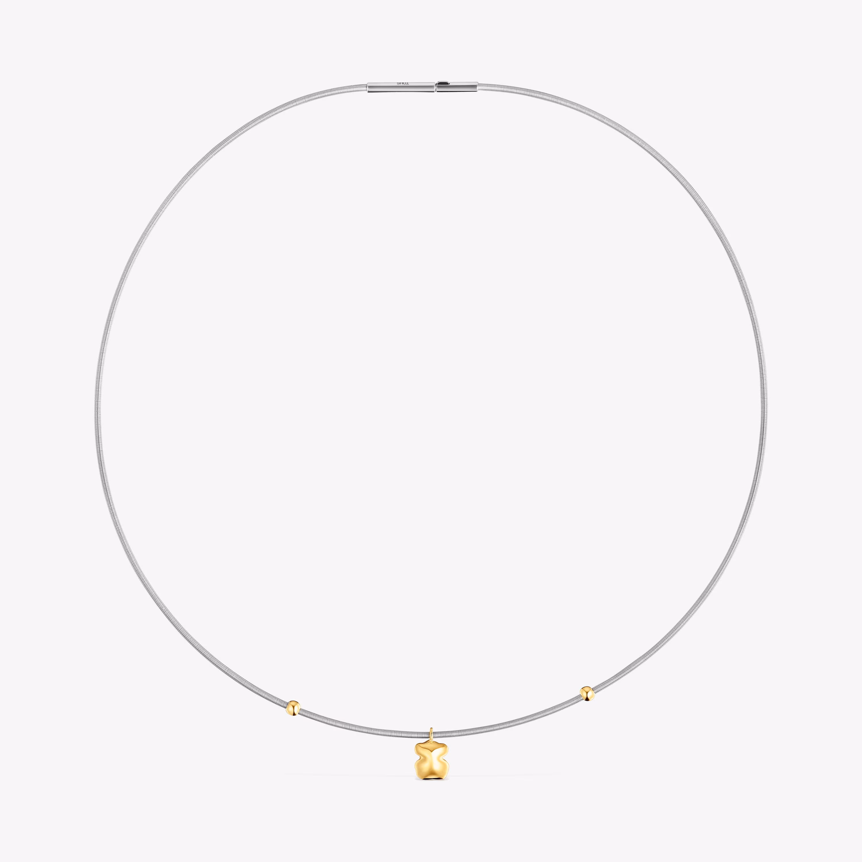 Collar corto de oro y acero motivo oso Mesh Tube